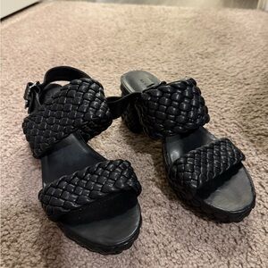 Black braided short heels